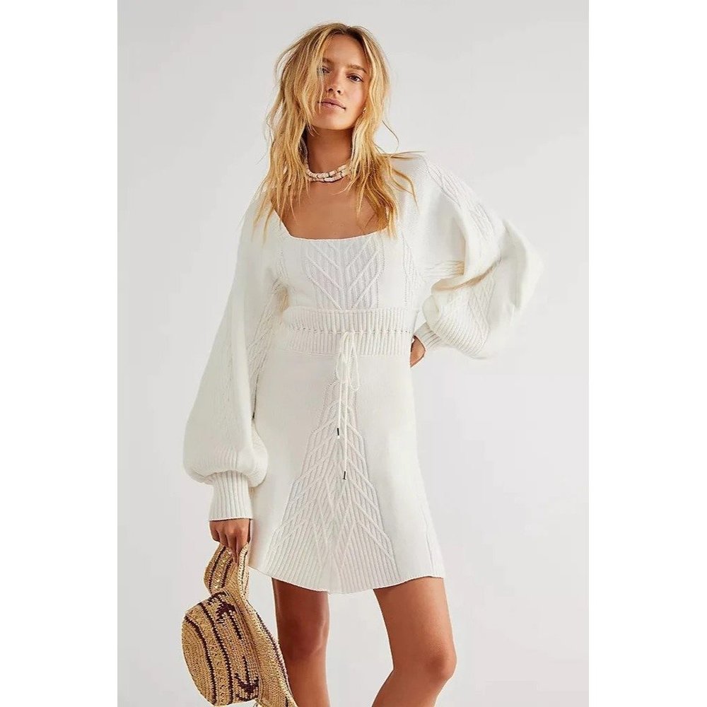 FREE PEOPLE Emmaline Cable Knit Dress in White NWT -